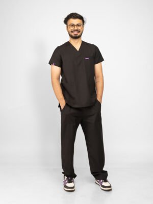 Black V-Neck Short Sleeve Scrub Set