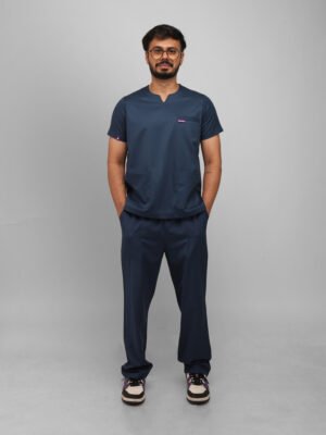 Blue Slit Neck Short Sleeve Scrub Set