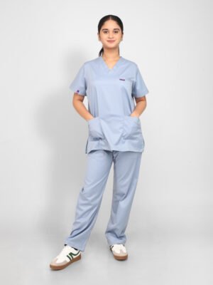 Light Blue V-Neck Short Sleeve Scrub Set