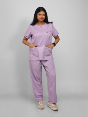 Light Purple Slit Neck Short Sleeve Scrub Set
